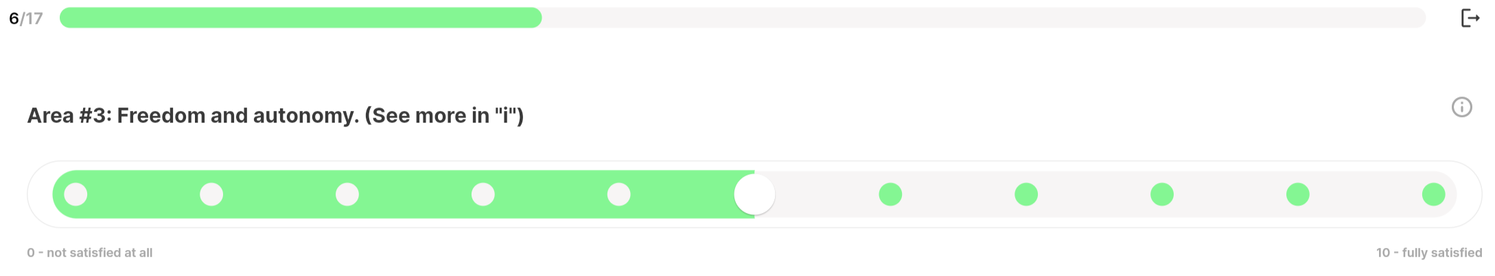 Rating of Freedom and autonomy, the exercise Job Satisfaction Wheel