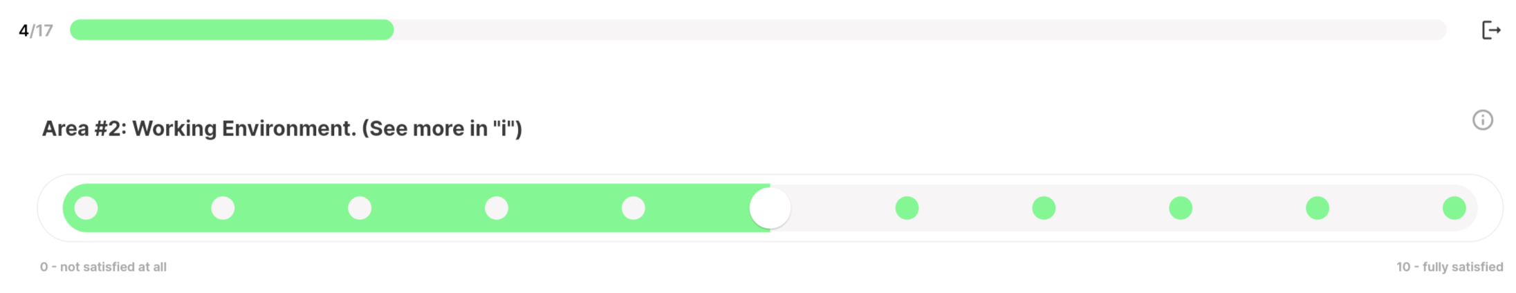 Rating of Working Environment, the exercise Job Satisfaction Wheel