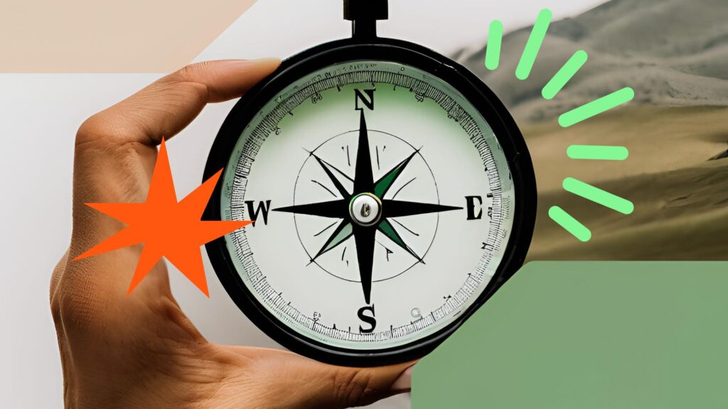 The image includes a compass in hand, like an instrument for a career